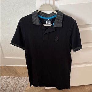 Psycho Bunny Black Polo Shirt with Blue Trim